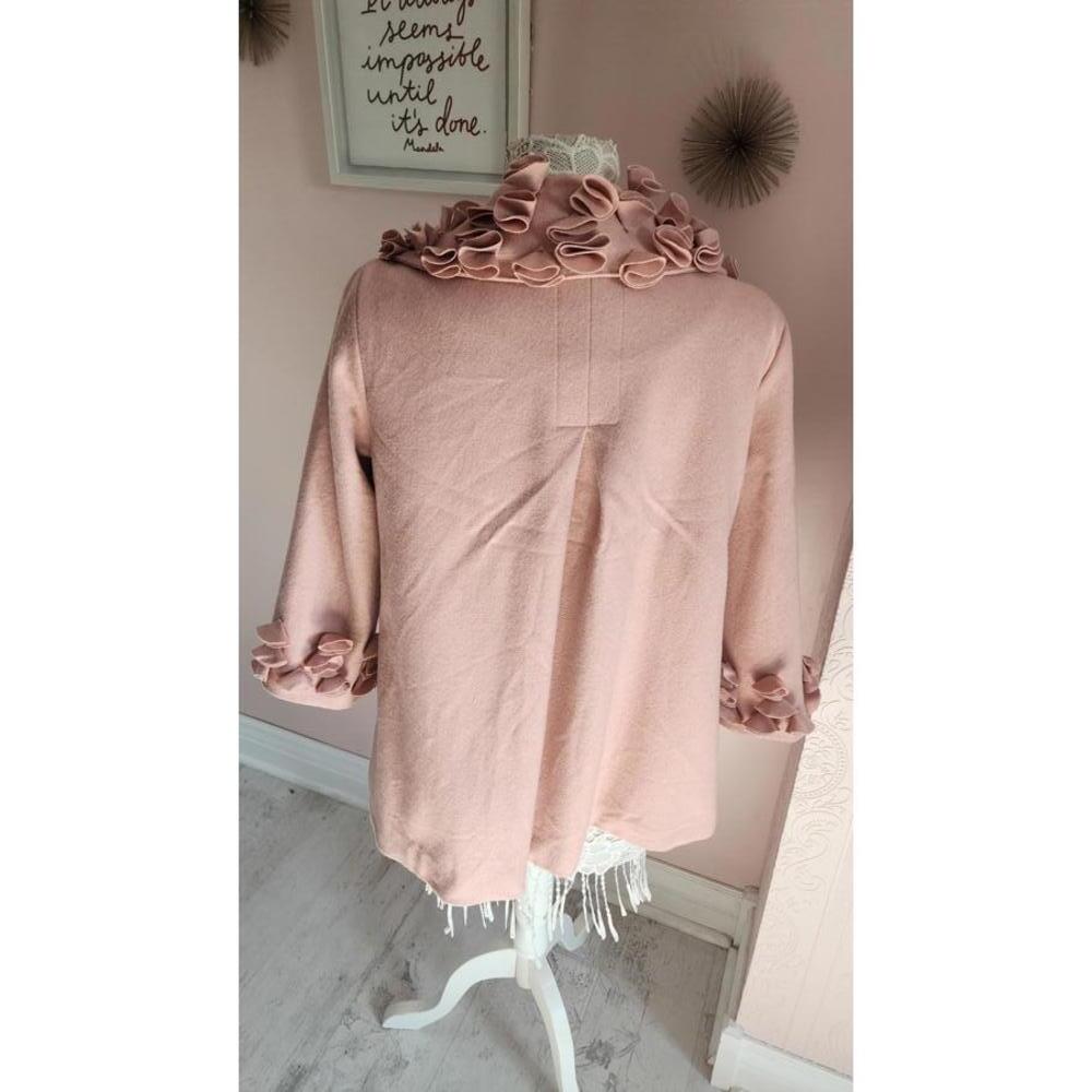 LKNW Ali Miles wool ruffle coat jacket pink unique big buttons M - Picture 3 of 6